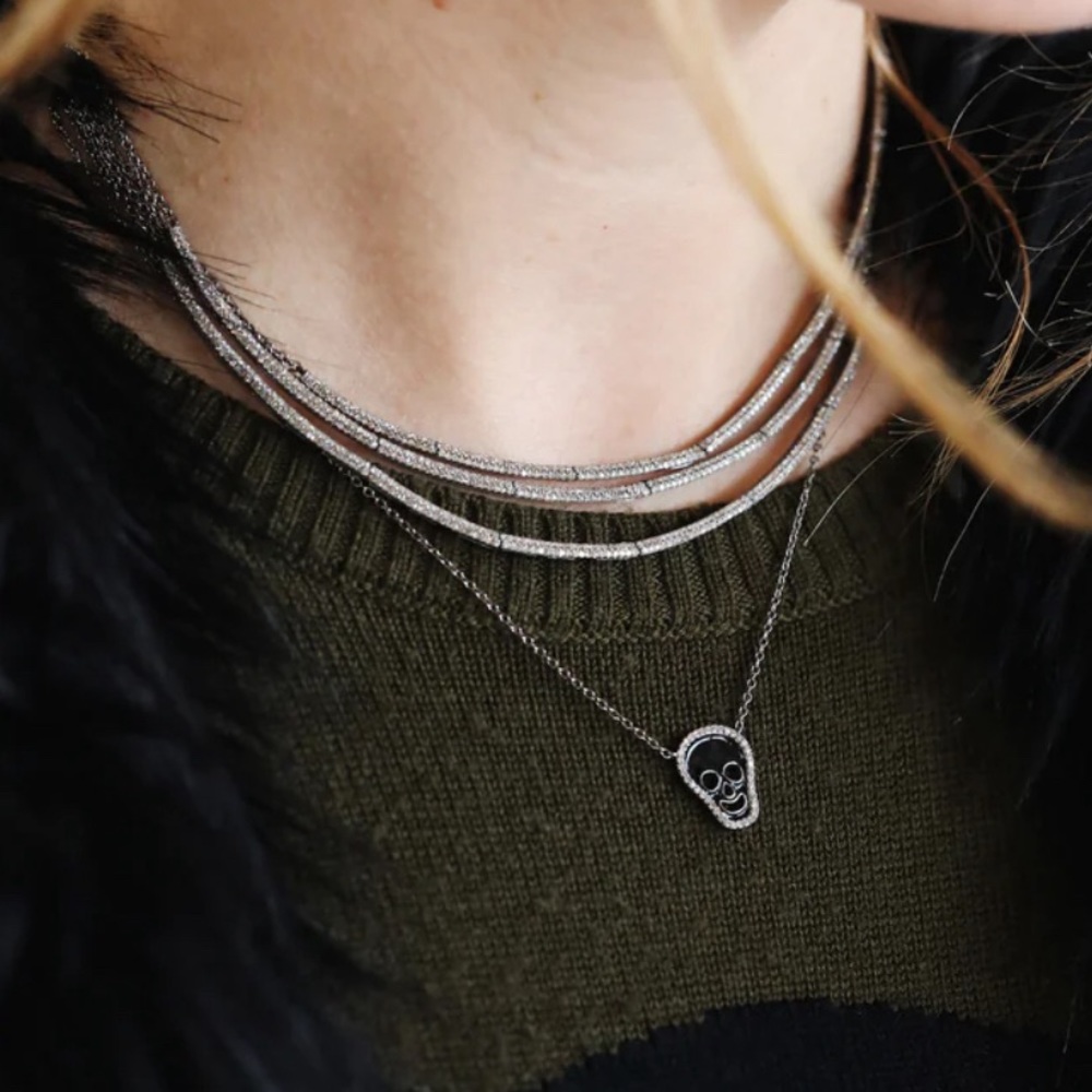 Thin silver diamond choker